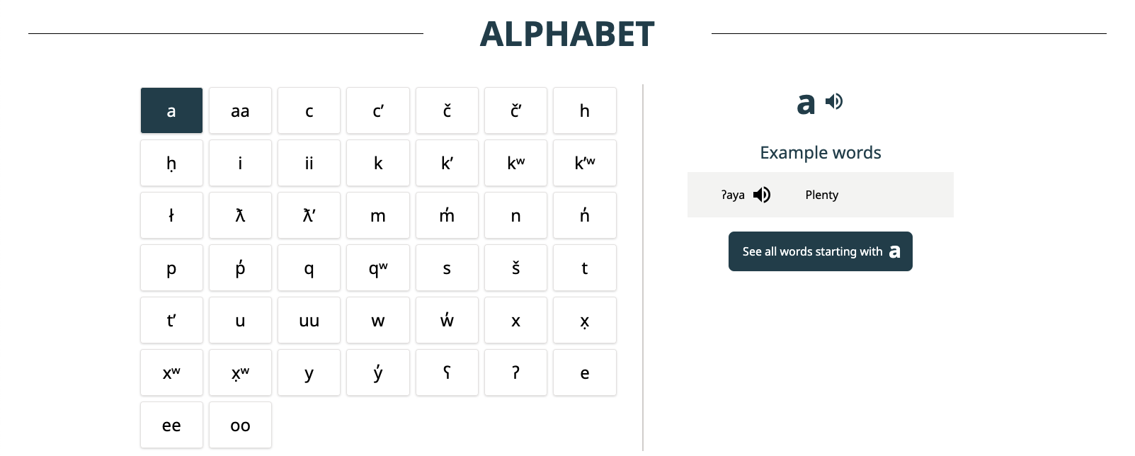 Alphabet widget
