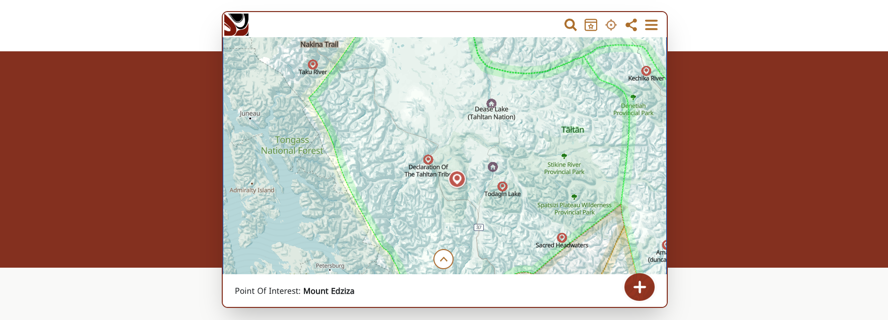 Example map widget highlighting Mount Edziza in Tahltan territory